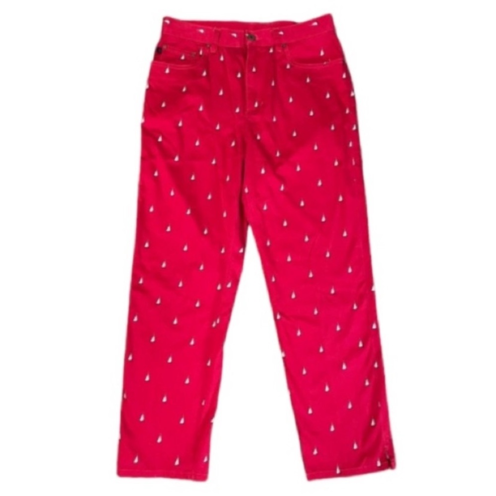 Lauren Ralph Lauren Red Ankle Pants with Sailboat Print